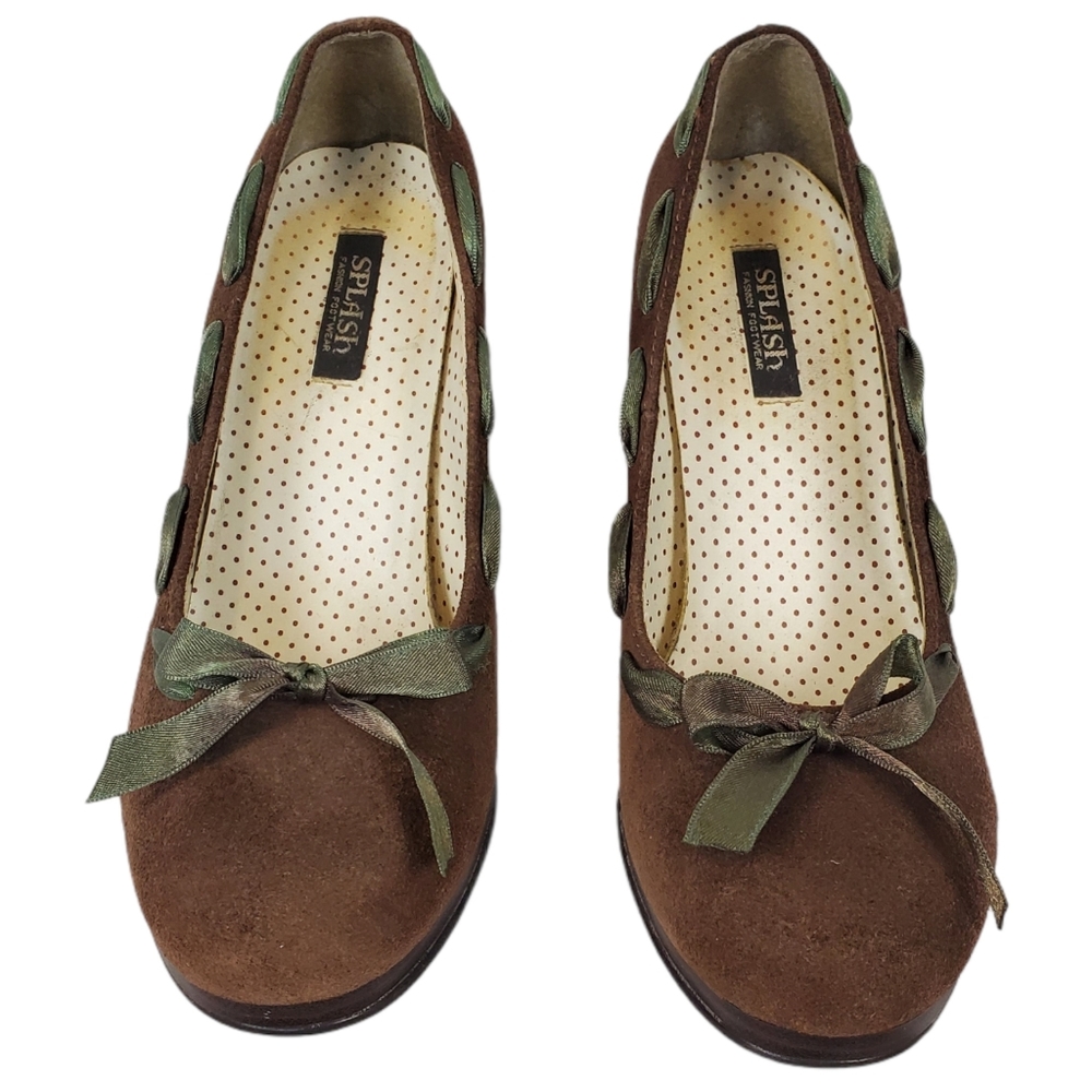 Retro Splash Suede Heel w/h Cute Details and Bow